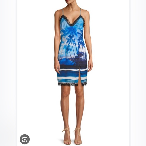 NWT Le Superbe Helenas tropical slip dress. Cami adjustable straps. Black lace.